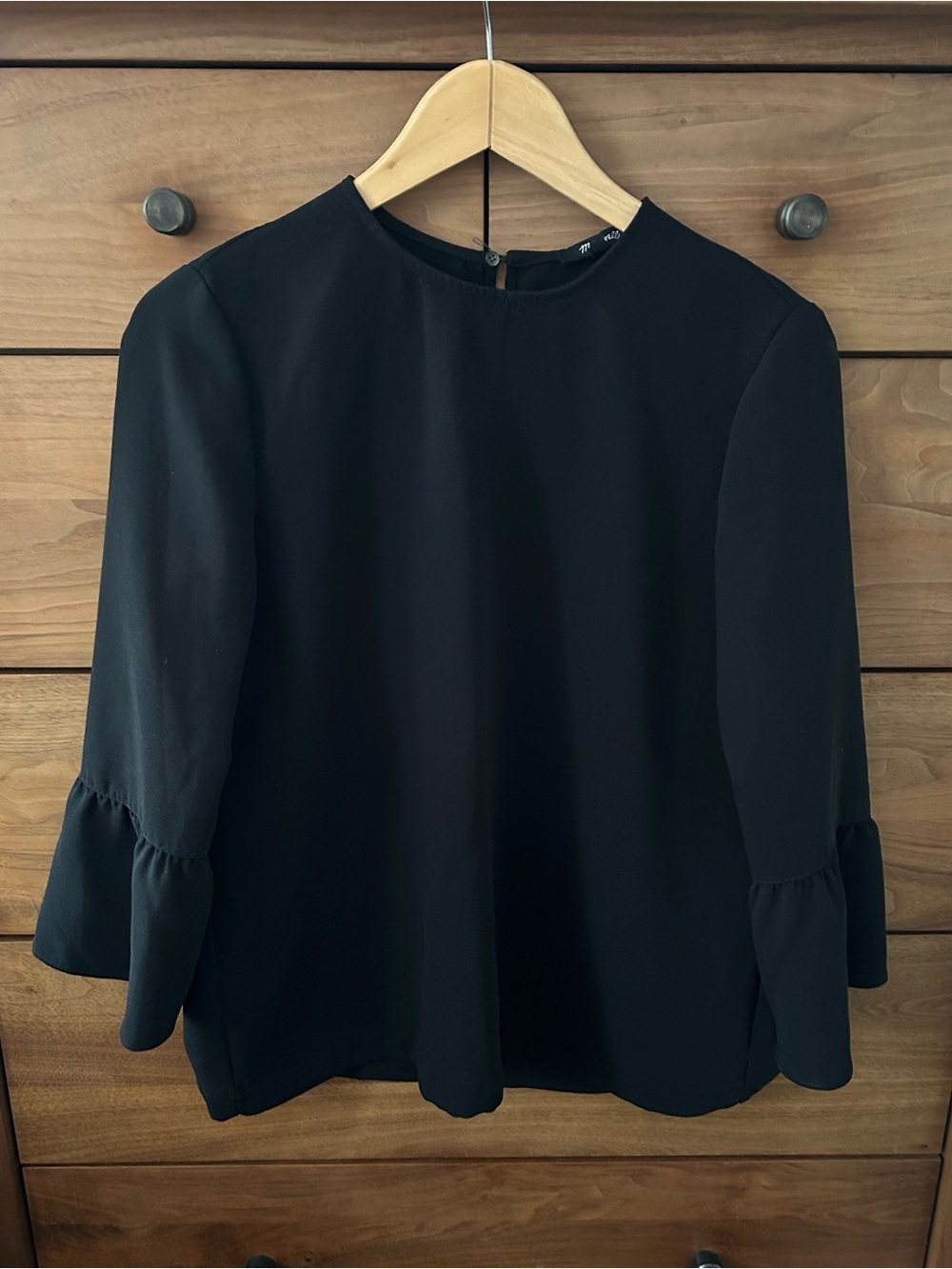 Madewell Black Ruffle-Cuff Blouse Size M